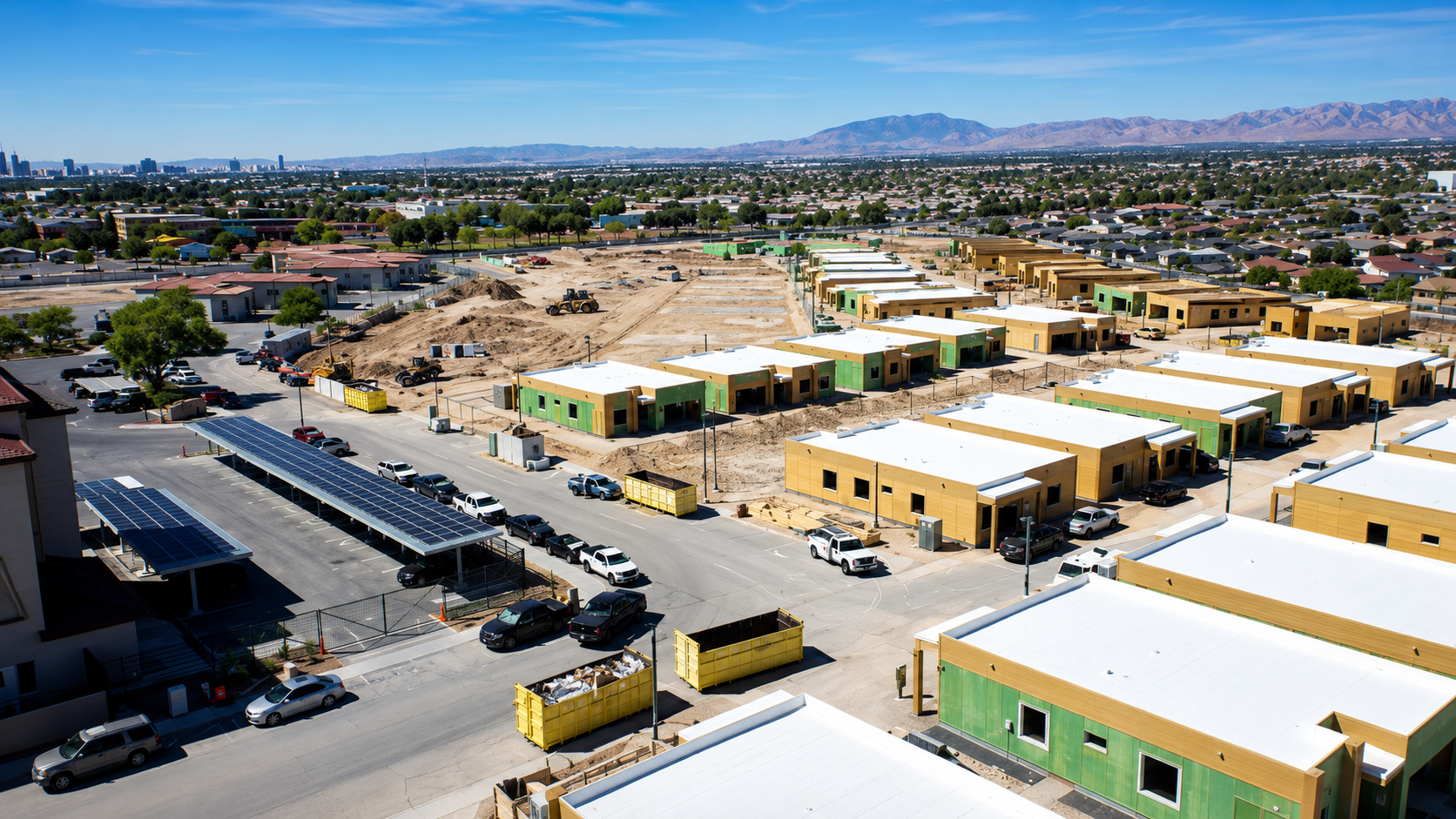 Aerial of dozens of New Windsor Park houses in mid-construction across the eighteen-acre site