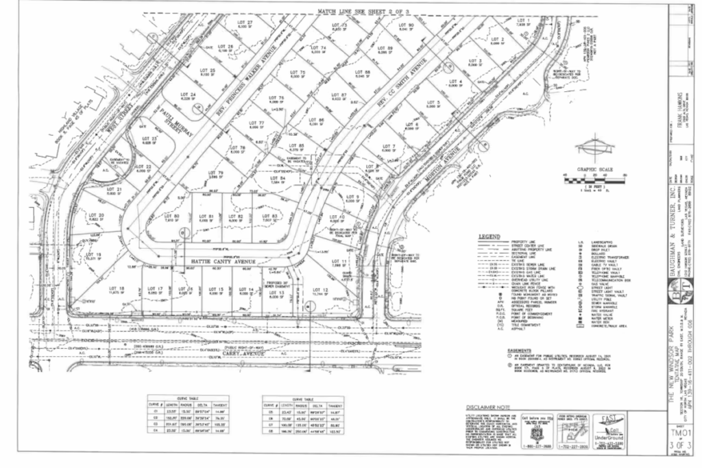 Survey plan showing the layout of 93 lots across the 18-acre site